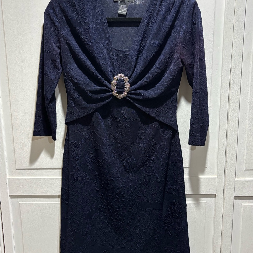 Connected Long Sleeve Navy Dress with Embellished Detail Size 4P‎